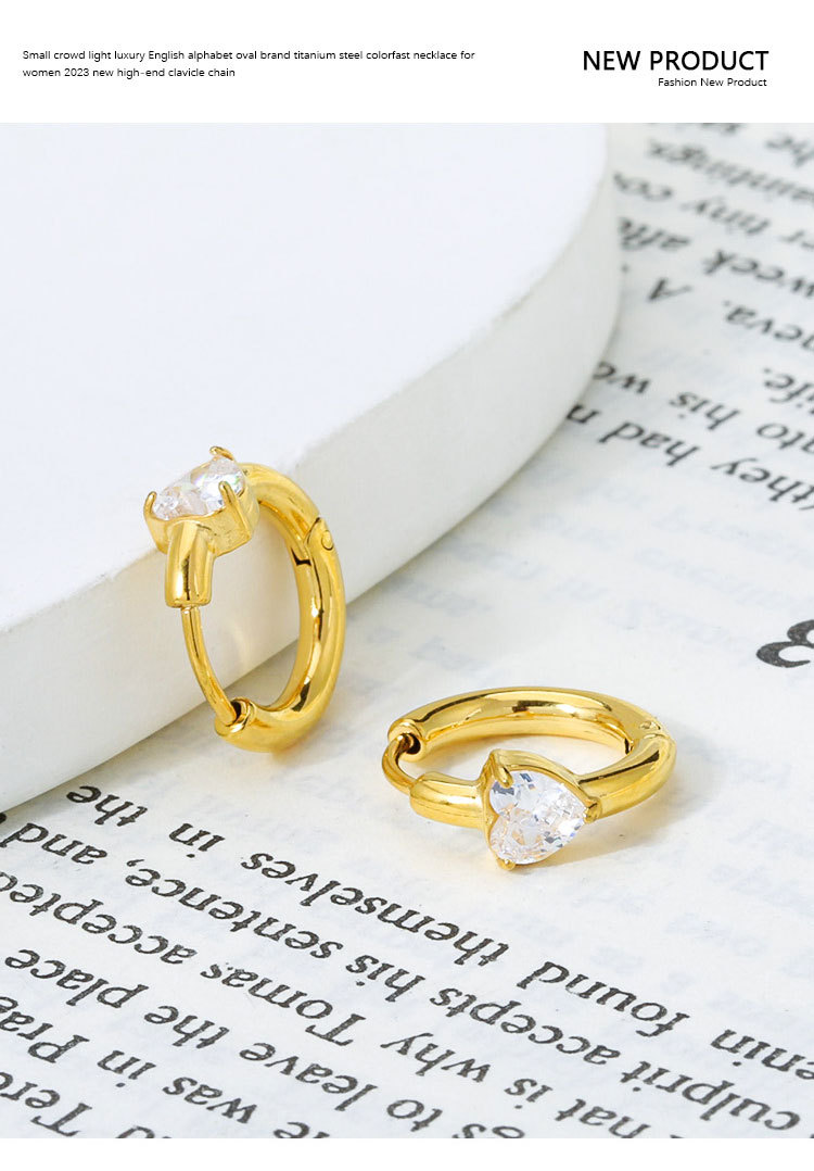 Heart Shape Pattern 1 Pair Simple Style Heart Shape Inlay Titanium Steel Zircon Earrings