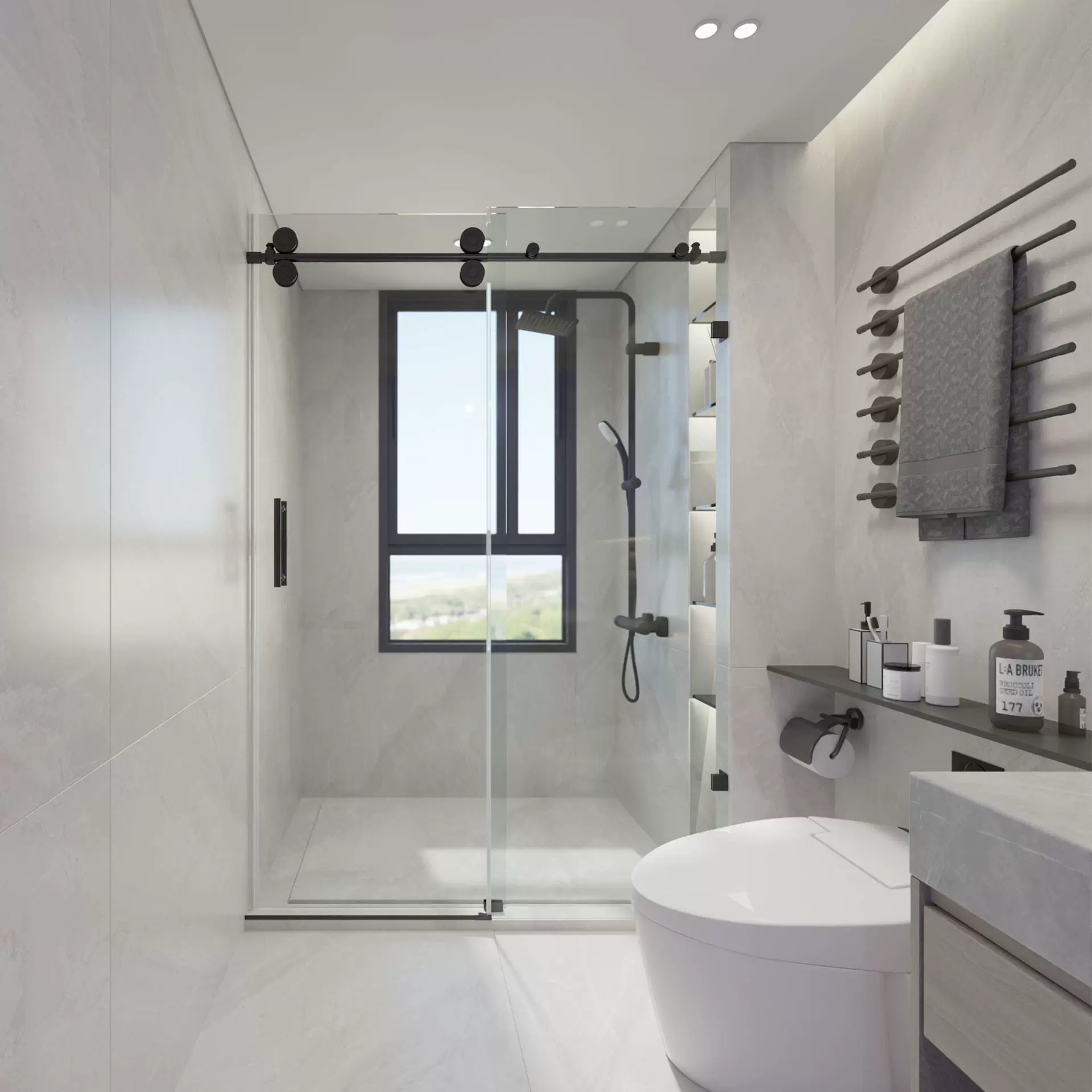 卫生间淋浴房一字型玻璃隔断移门定制干湿分离浴室门防爆钢化玻璃