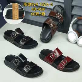 外贸露趾搭扣平底沙滩凉鞋女复古厚底软底罗马凉拖一字拖