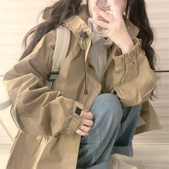 美式风衣外套女春秋款2025新款学生宽松休闲薄款冲锋衣工装上衣潮