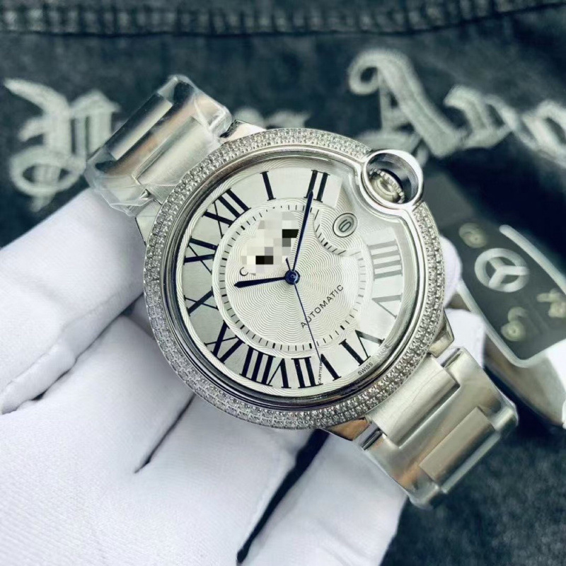 Swiss Cartier Blue Couple's Diamond-Encrusted Men's and Women's Watches Stainless Steel Quartz Waterproof Luminous Cross-Border Watch