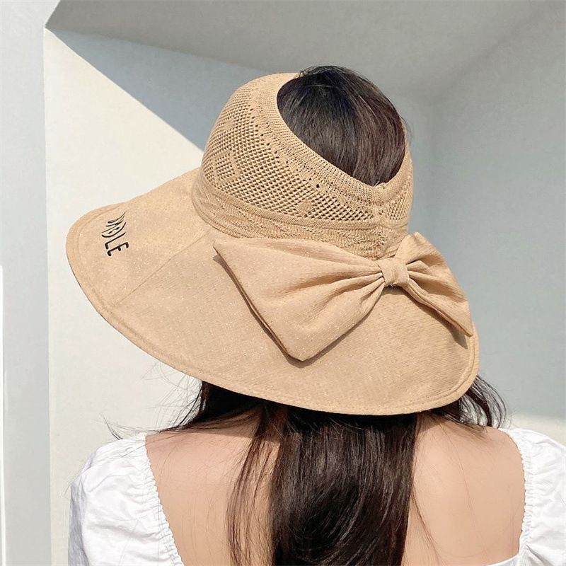 Summer New Foldable Empty Top Women Letter Bow Sun Hat display picture 6