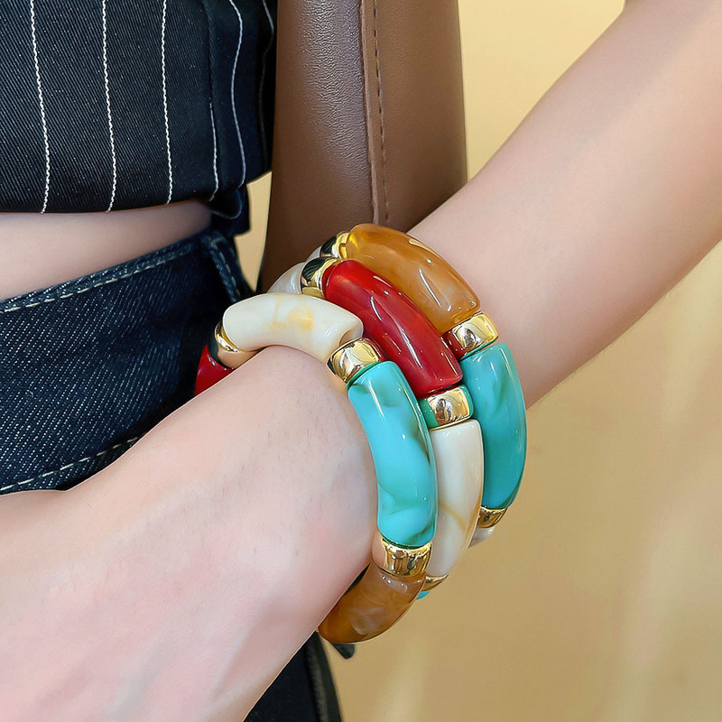 Round Acrylic Stitching Bracelet, Fashionable Retro Hong Kong Style Bracelet, Niche Light Luxury, High-End Temperament Bracelet Wholesale