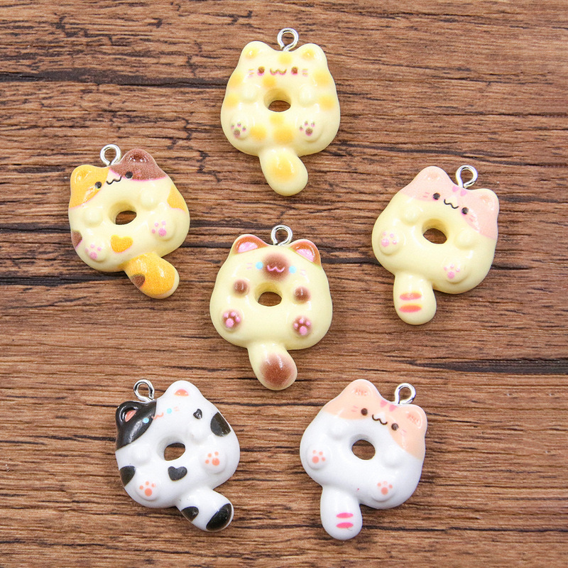 6 color 21 * 29mm DIY resin accessories cute cat donut pendant bag bracelet mobile phone pendant