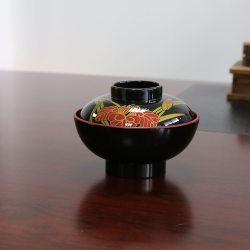 Japanese black and red two-color soup bowl suction bowl restaurant one-person portion flavor steaming bowl small flower bowl canteen rice bowl diameter 12CM