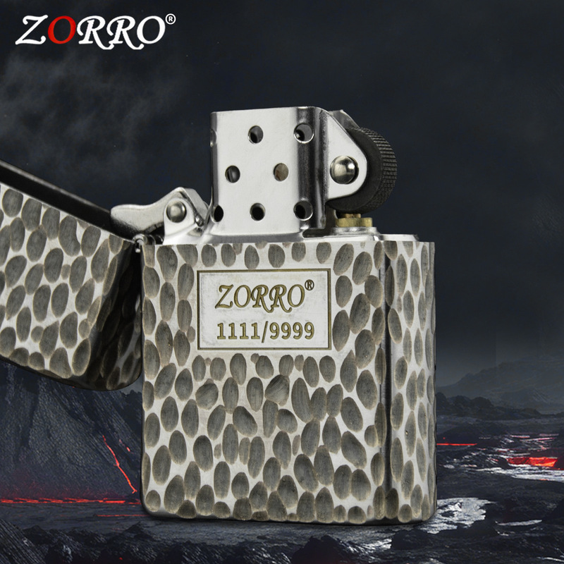 ZORRO佐罗镀铬陨石坑中标煤油打火机手雕正品工厂加工批发送礼|undefined