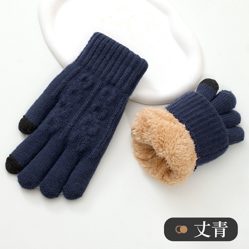 外国貿易ホットメンズ手袋二重層ベルベット厚みのある防寒暖かい手袋タッチスクリーン模造カシミヤニット手袋|undefined