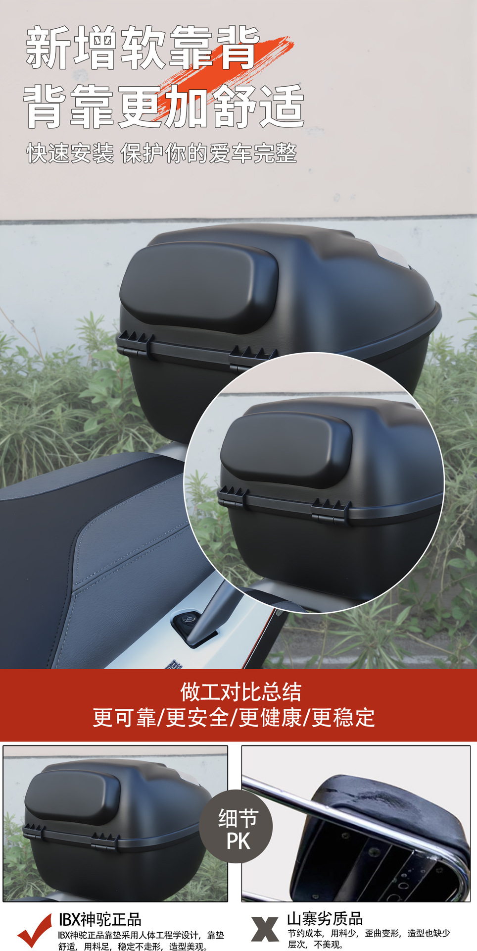 Universal Motorcycle Trunk, Large Capacity Electric Vehicle Tail Box, Modified and Thickened Universal Scooter Trunk, 39L Box