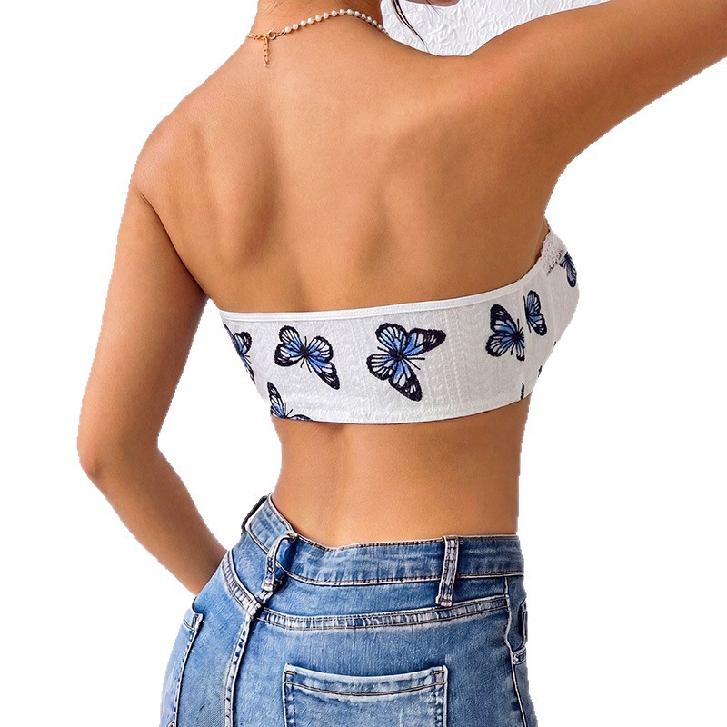 Nueva blusa de sujetador de volantes delanteros de encaje estampado transfronterizo las chicas calientes europeas y americanas usan corsés interiores fuera