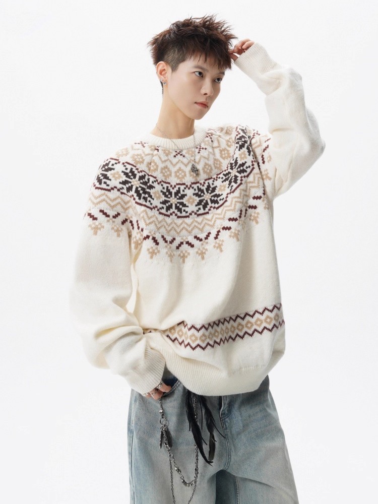 Herren Jacquard Weihnachtsstrickpullover Premium Winter Pullover_voghion.com