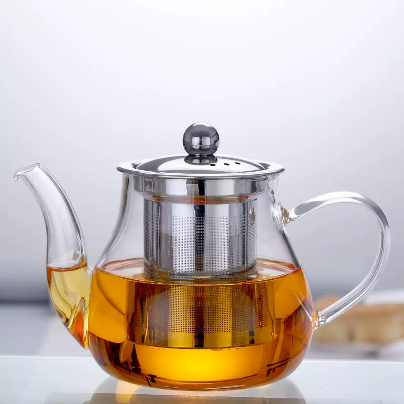 现货高硼硅玻璃茶壶耐高温不锈钢过滤透明家用加厚简约玻璃茶壶