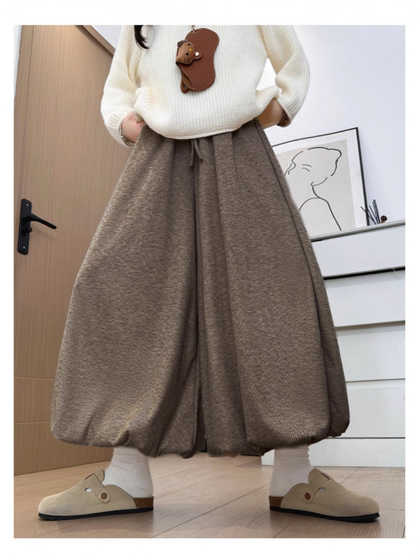 咖色花苞裙裤女2025新款秋季小个子高腰显瘦灯笼裤休闲糯米阔腿裤|undefined