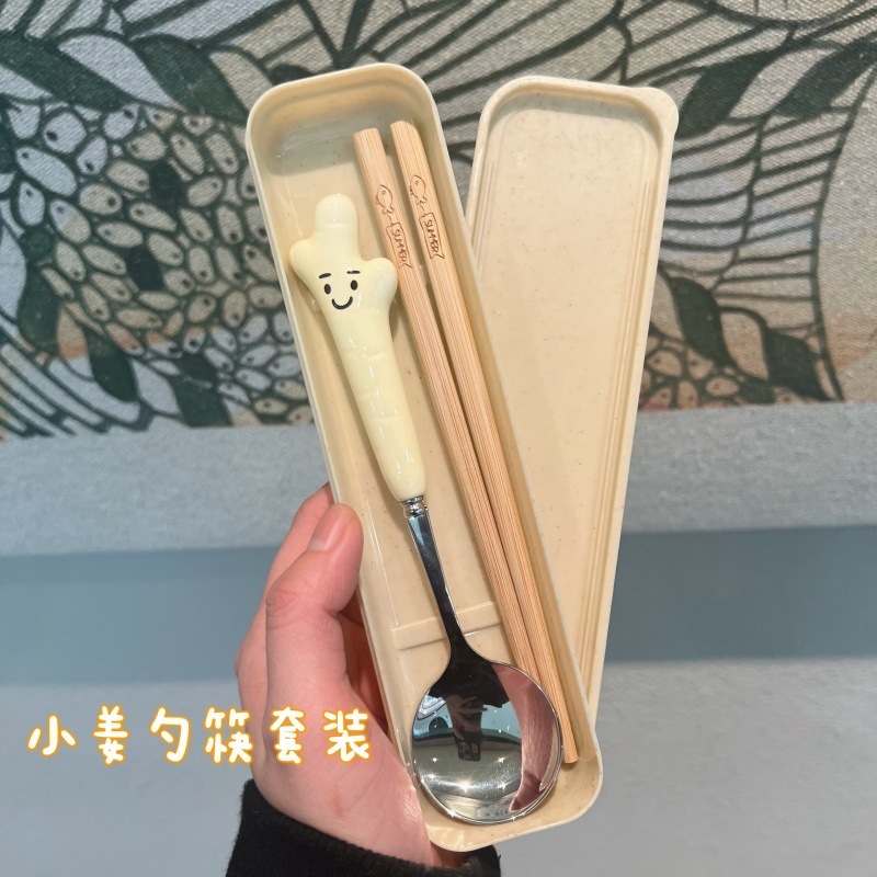 入学新商品学生携帯スプーン箸セットかわいいスプーンスプーンスプーン高颜値スプーンフォーク二合一|undefined