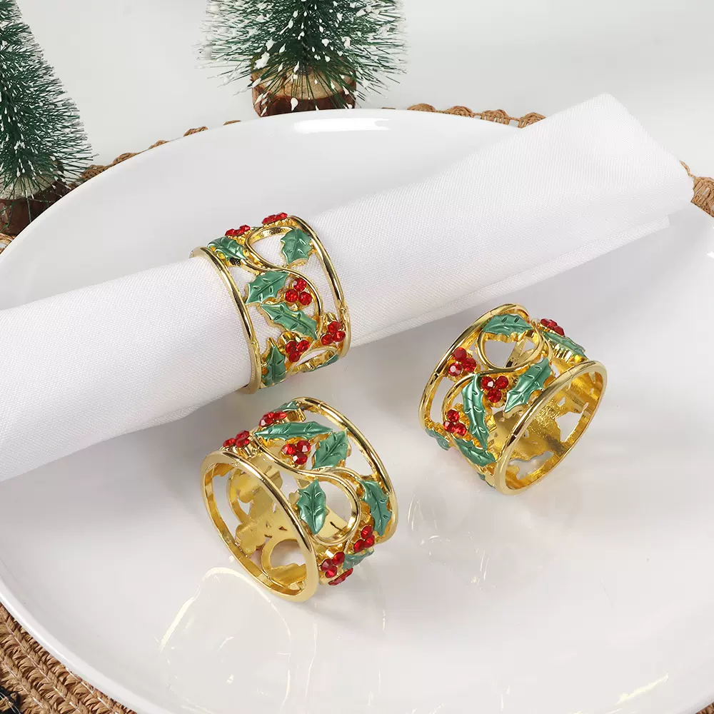 圣诞国潮复古镂空镶钻餐巾环创意彩钻圆形餐巾扣酒店宴会摆台跨境