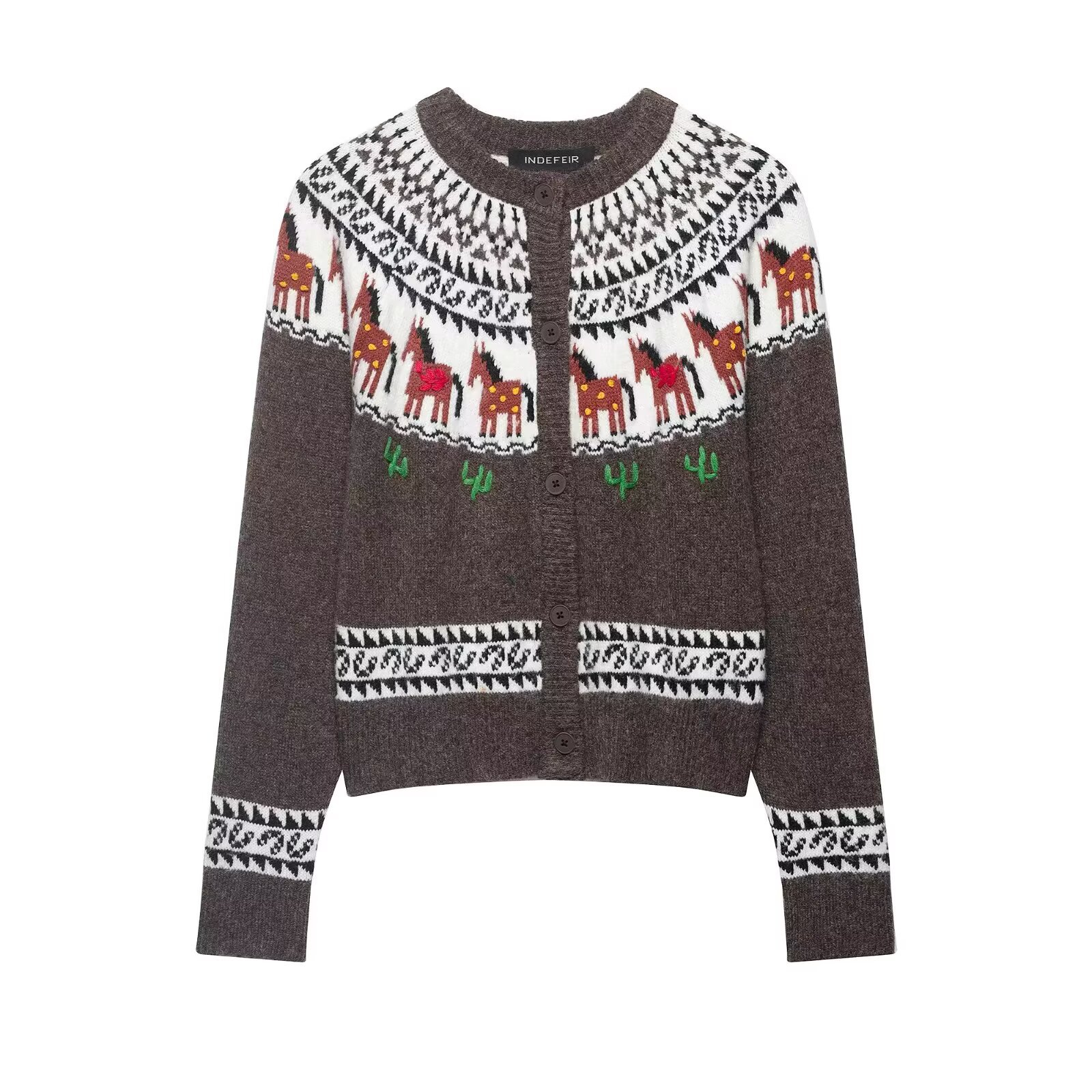 ZA comercio exterior al por mayor estilo francés de moda de mujer temperamento casual Jacquard abrigo de punto 0021002