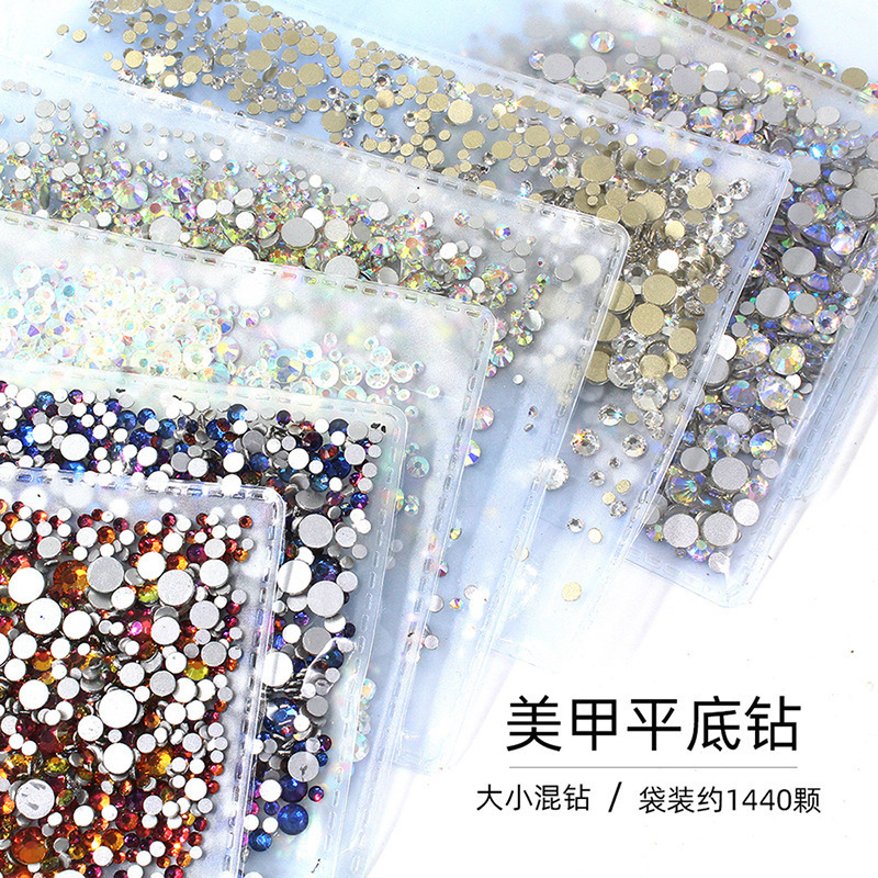 Nail Art Jewelry Whole Bag Mixed Rhinestone White Color Transparent Flat Bottom Diamond AB Diamond Nail Art Sticker Material Bag