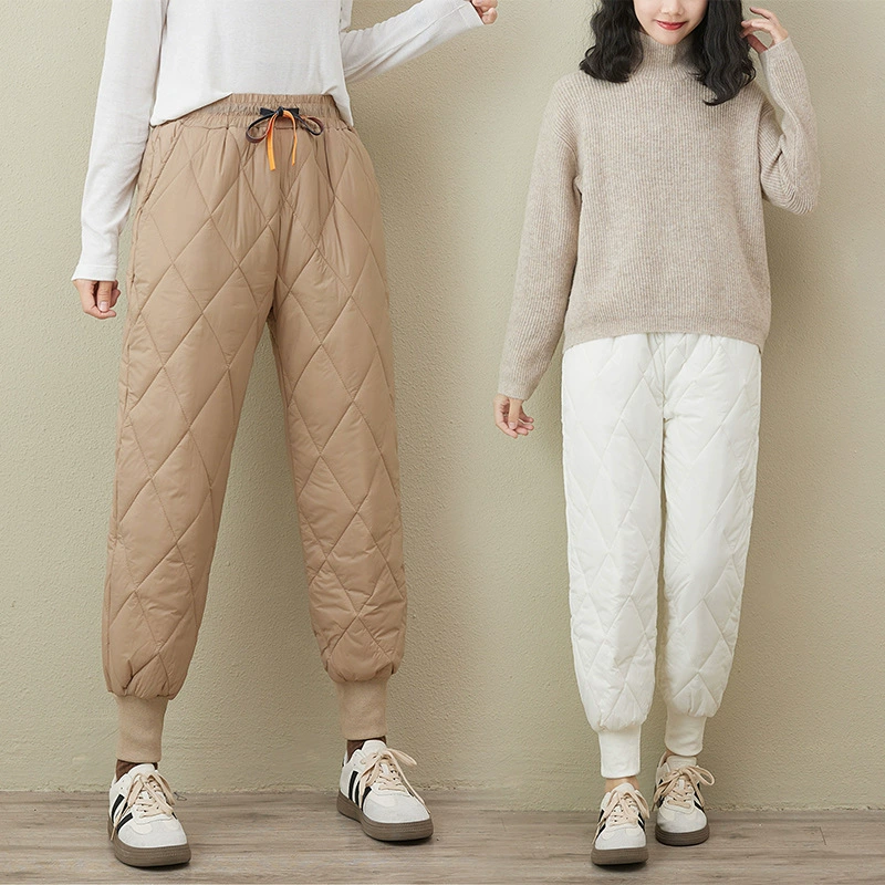 Fitted light and thin brace, colored fashionable keep warm trousers with down