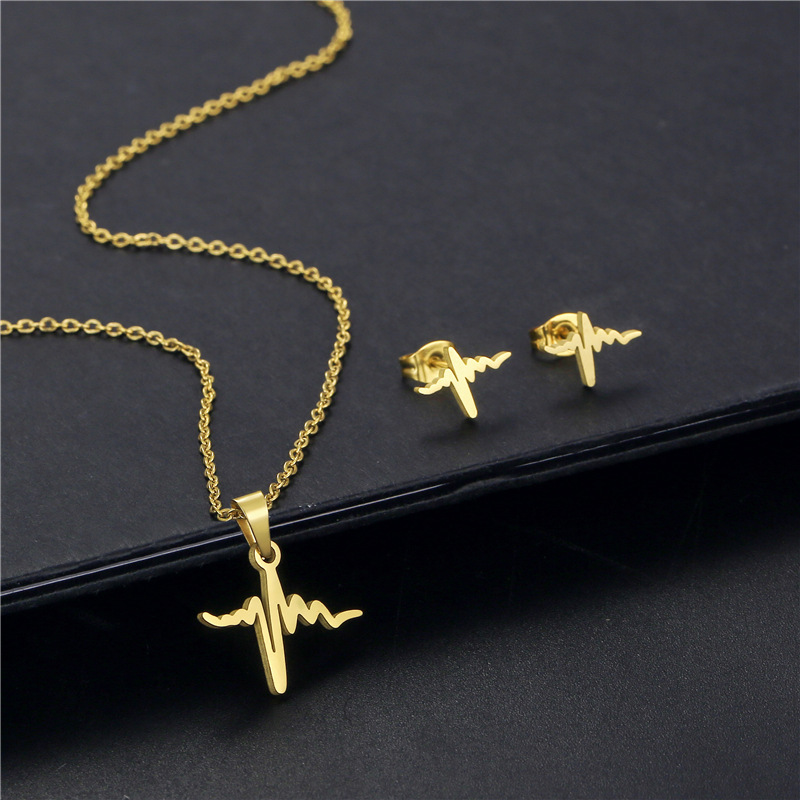 Cross-Border South American Stainless Steel ECG Ornament Set Fashion Lightning Necklace Ear Stud Thr