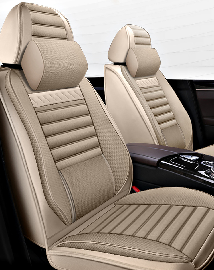 Car Seat Cushion Cover, Linen Full Surround Fabric Seat Cover, Universal for All Seasons, Summer Seat Cushion