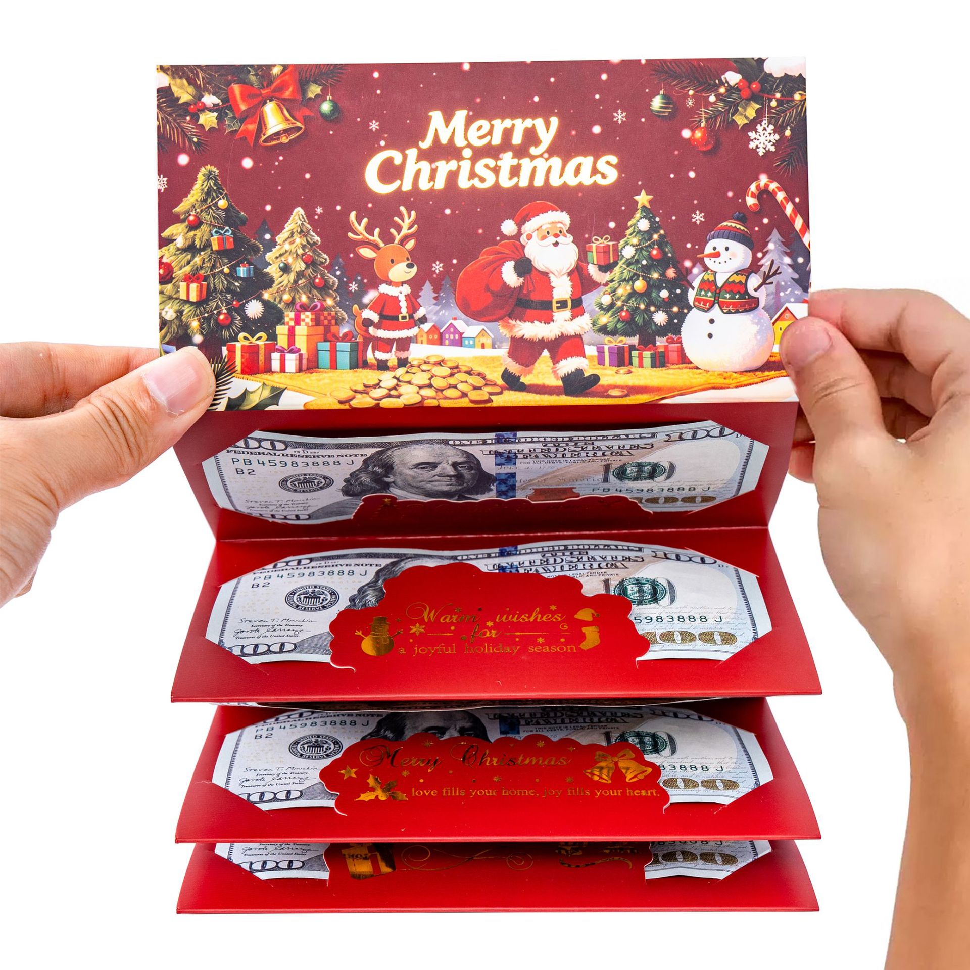2026 nuevo Papá Noel transfronterizo dólar 6 tarjetas sobre rojo caja de dinero sorpresa de Navidad