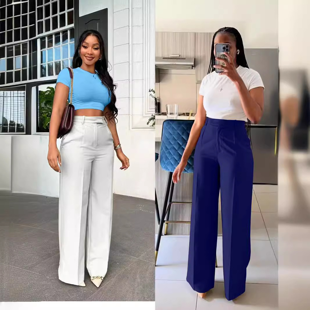 High waisted straight wide leg casual trousers_senzul.com
