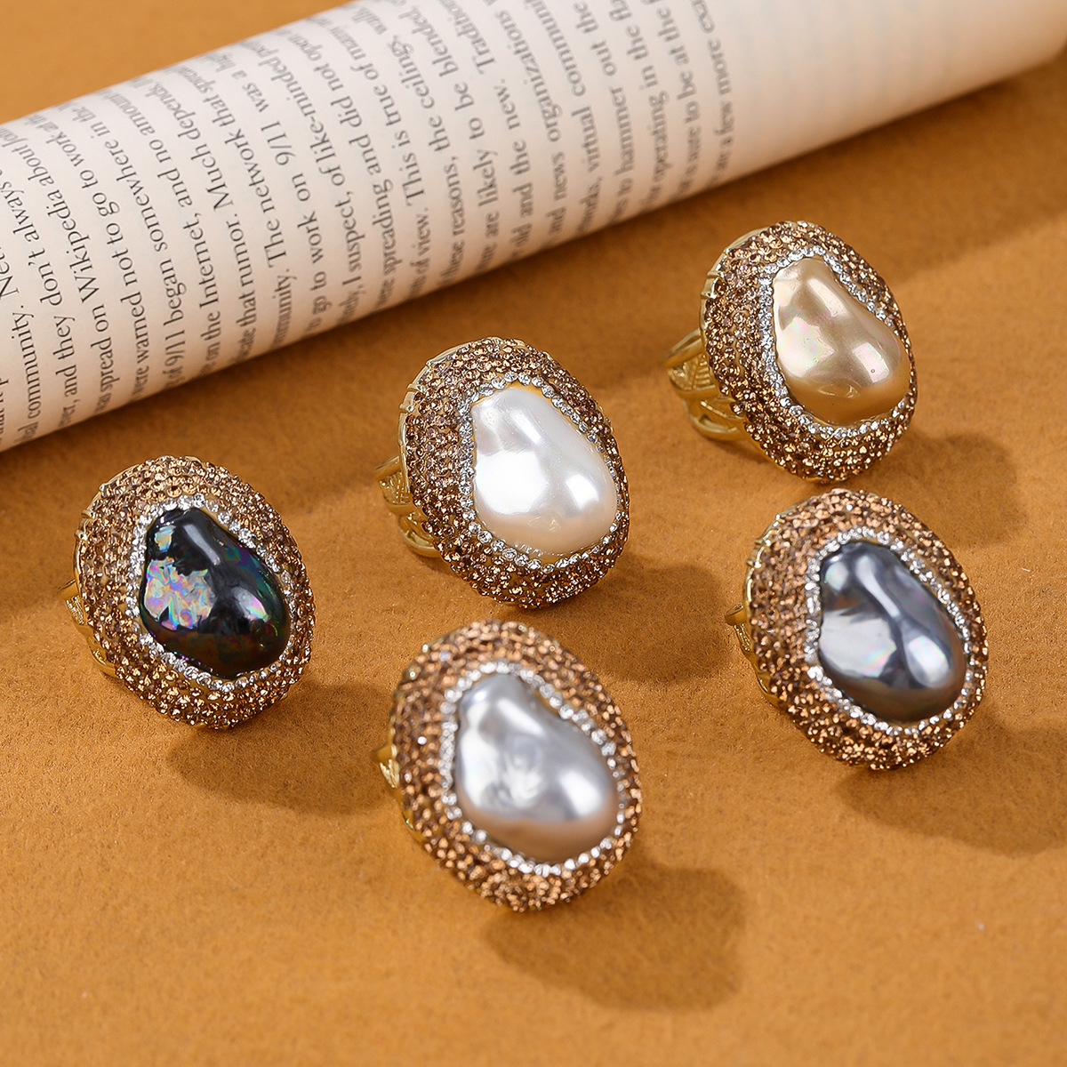 20g Weight Rhinestones, Pearl, Shell Inlay Material Open Rings Classification Adjustable Ring Size 1 Piece Quantity Daily Occasion Copper Material Geometric Pattern All Seasons Season Women's Gender Inlay Design IG Style Style IG Style Geometric Copper Rhinestones Pearl Shell Open Rings In Bulk 无