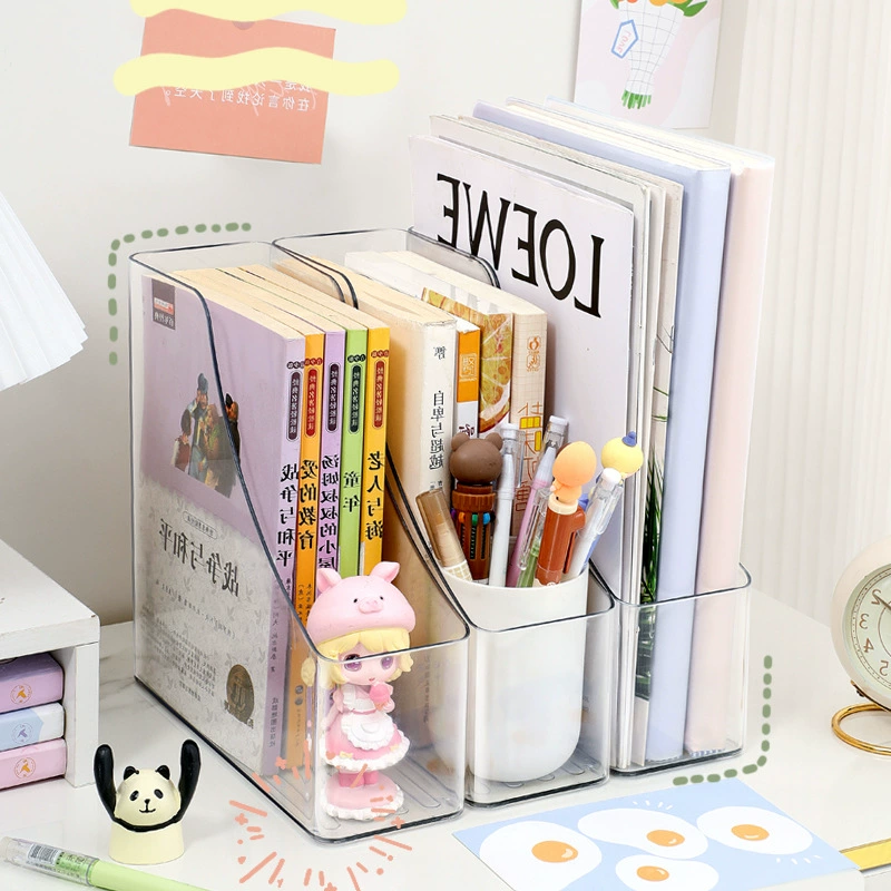 PET Desktop Book Holder, 3-Compartment Transparent File Organizer, Space-Saving