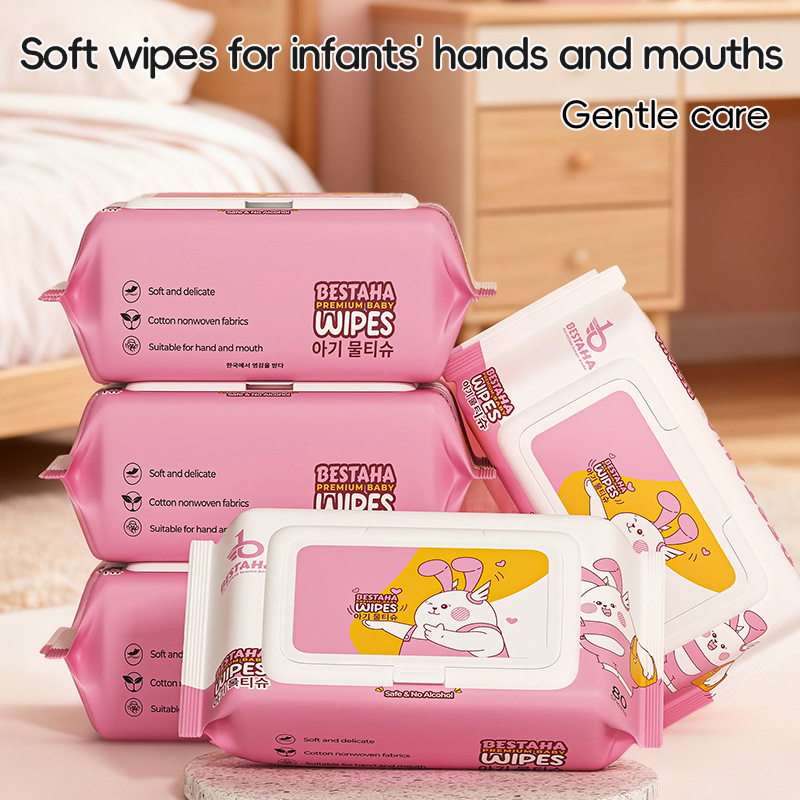 Cross-Border English Baby Wipes Large Pack 80 Wipes Full Box of Wet Wipes with Lid Baby Wet Wipes Manufacturer Wholesale