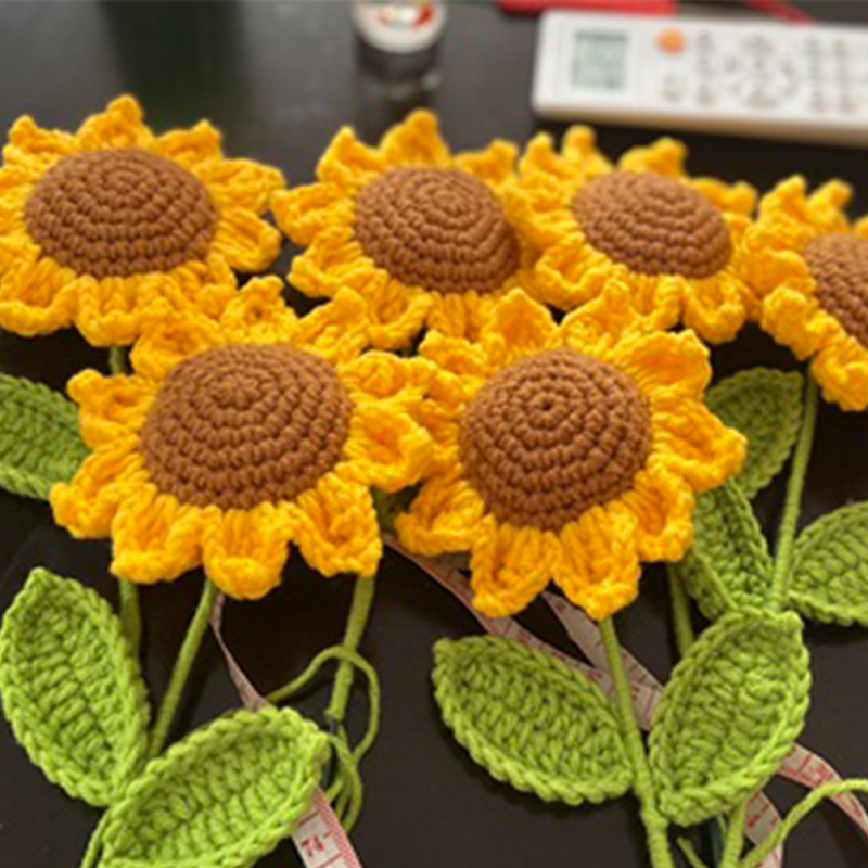 Manual DIY tejido material de crochet girasol hilo de lana casero regalo ramo de lana tejido
