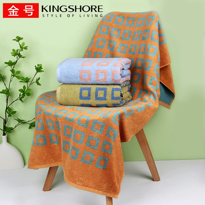 Gold new 03KA0358A cotton bath towel fashion retro plaid satin increased thickness soft welfare Gold new 03KA0358A cotton bath towel fashion retro plaid satin increased thickness soft welfare