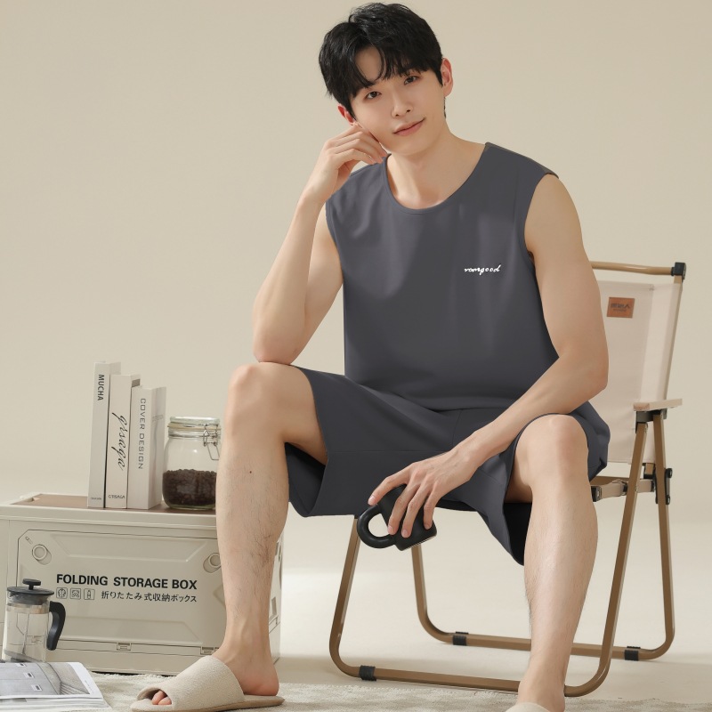 Pure Cotton Pajamas for Men, Sleeveless Vest and Shorts, Men's 100kg Plus Size 150kg Summer Thin Loungewear