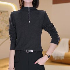 一件代发直播爆款2025秋季新款时尚半高领洋气烫钻气质女装打底衫