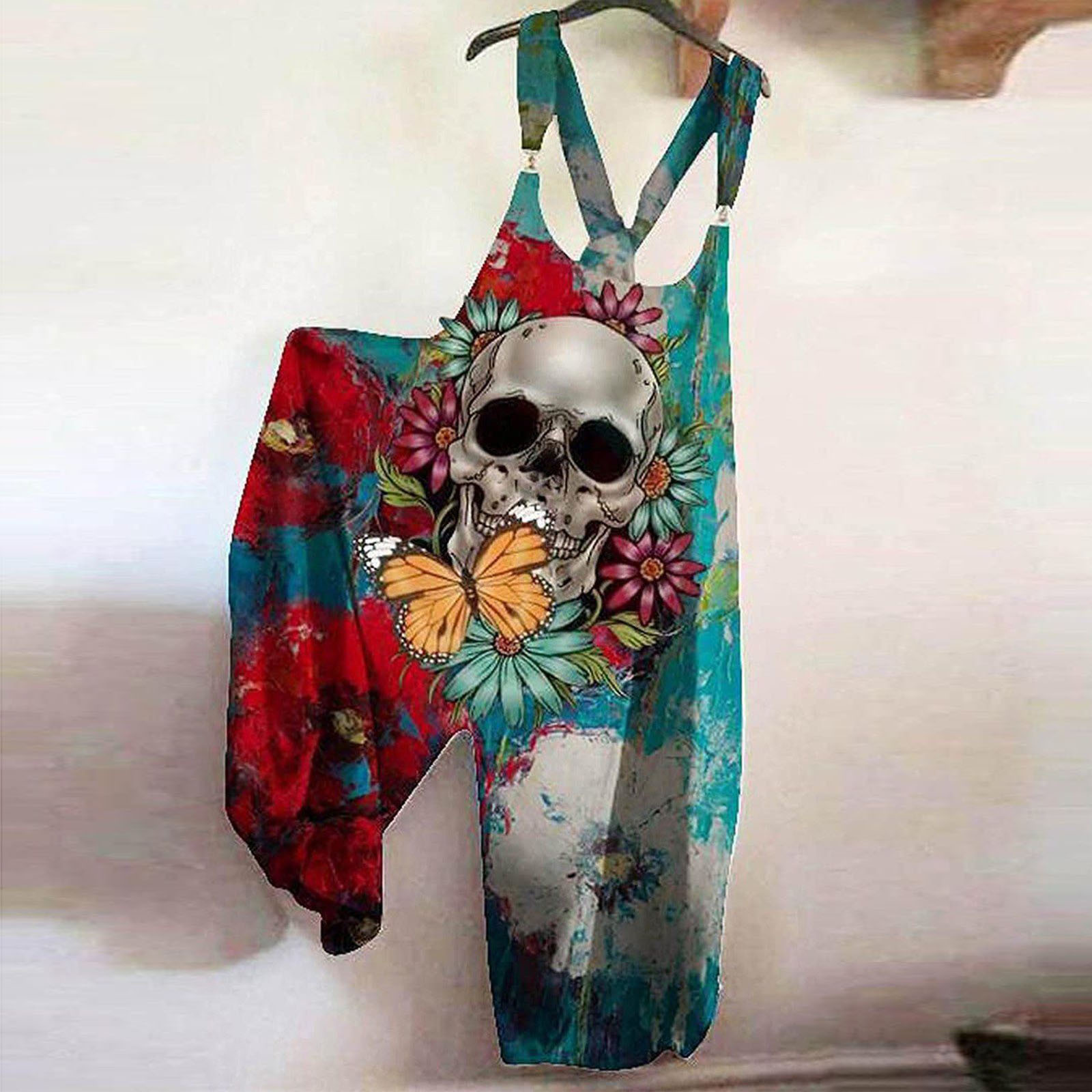 374g Weight Full Length Pants Length Spandex, Polyester Fabric Type Women'S Casual Daily Casual Punk Printing Skull Full Length Printing Overalls