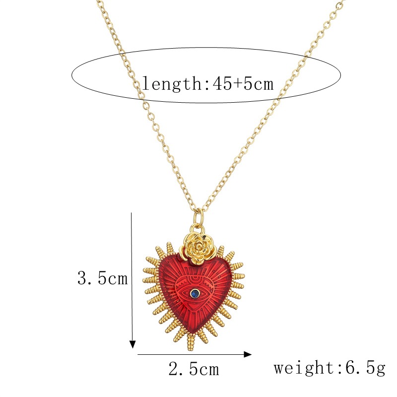 Fashion Devilu0027S Eye Heart Shape Copper Plating Inlay Zircon Pendant Necklace 1 Piece