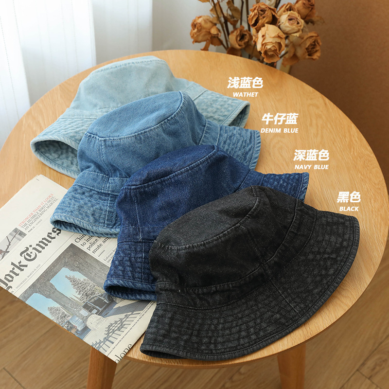 つばが大きい男性用の高級日本製デニムフィッシャーマンハット、顔が見える、小さな女の子、顔を覆う洗面器ハット、韓国版、多用途カップル|undefined
