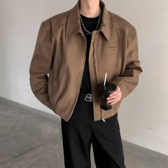 美式短款翻领夹克男春秋简约复古轻熟风上衣潮流商务行政休闲外套