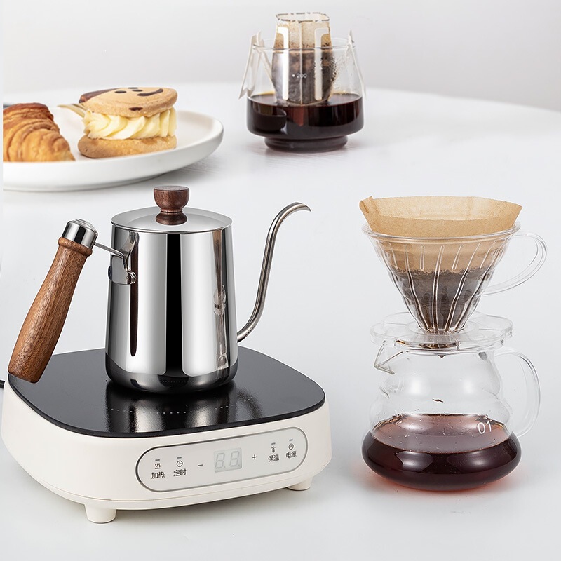 304 stainless steel wooden handle hand-brew coffee pot for home and commercial use, long spout coffee pot, fine spout drip filter coffee pot, gift 304 stainless steel wooden handle hand-brew coffee pot for home and commercial use, long spout coffee pot, fine spout drip filter coffee pot, gift