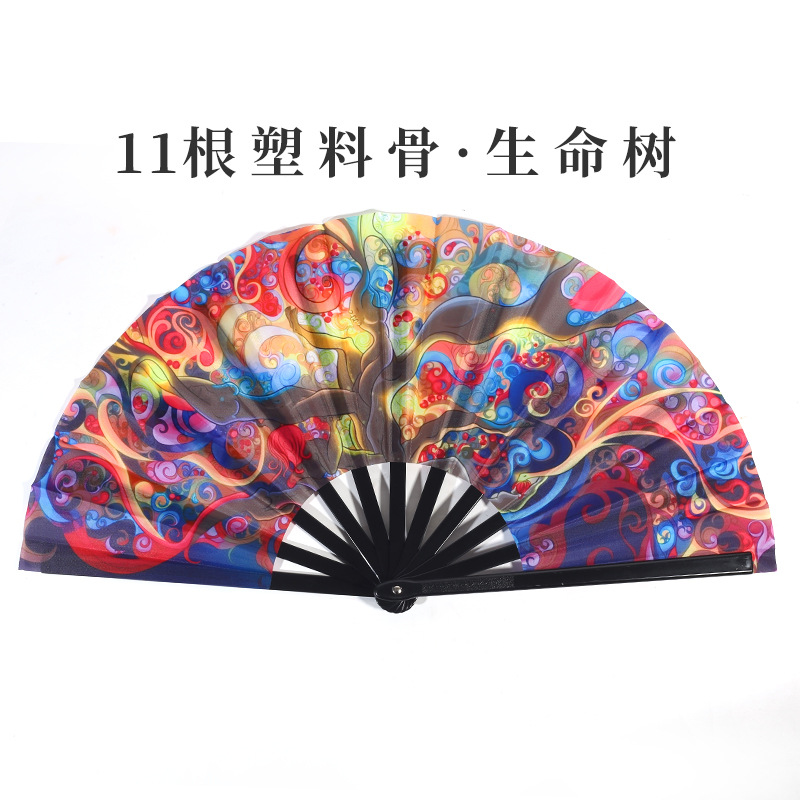 Inventario de 33 cm gran ventilador de plástico hueso ventilador publicitario patrón personalizado Amazon europeo 10 pulgadas ventilador kung fu