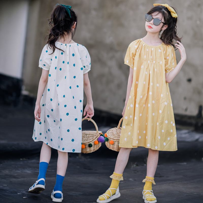 Vestido de verano para niñas, estilo coreano, holgado, para niñas mayores, vestido de lunares moderno para niñas, verano 2024