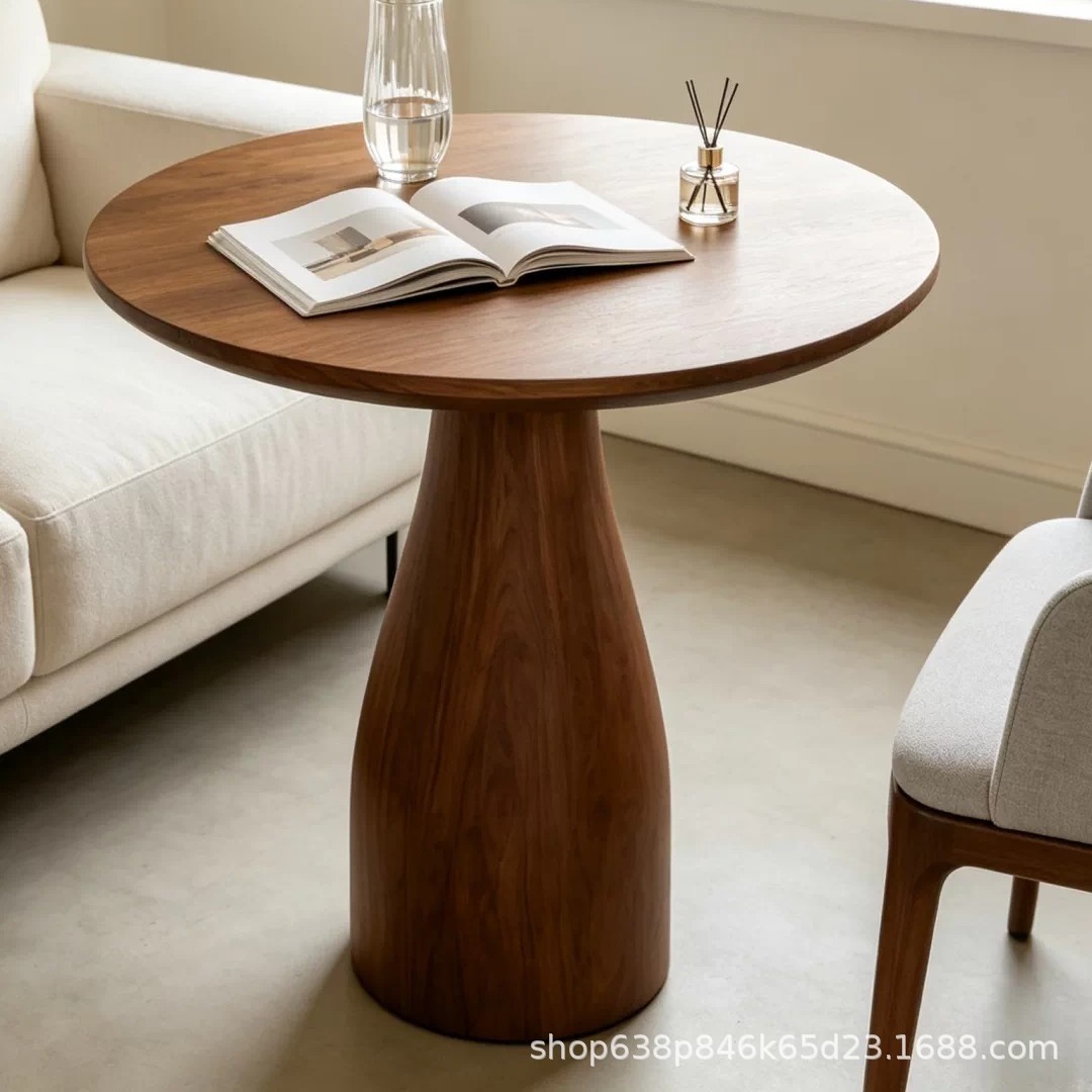 Nordic-style solid wood coffee table, round design, suitable for living room sofas, modern and minimalist, small round table for coffee