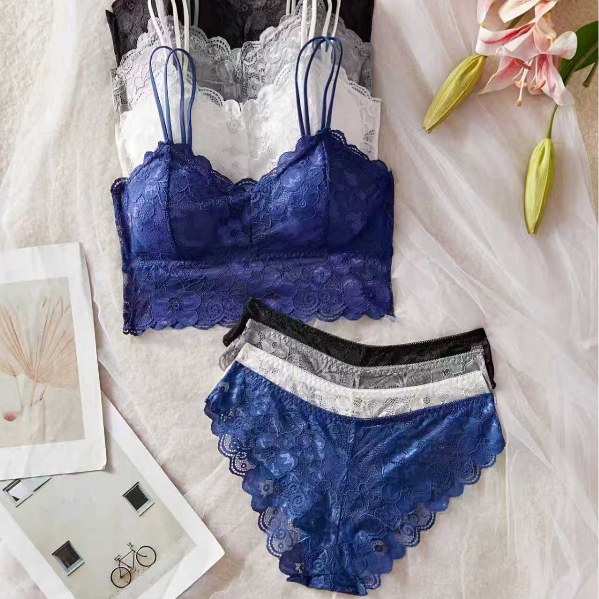 Cross-border coreano chica envuelta en pecho de encaje de tamaño grande bra sin anillo de acero ropa interior de mujer chaleco de cinturón universal