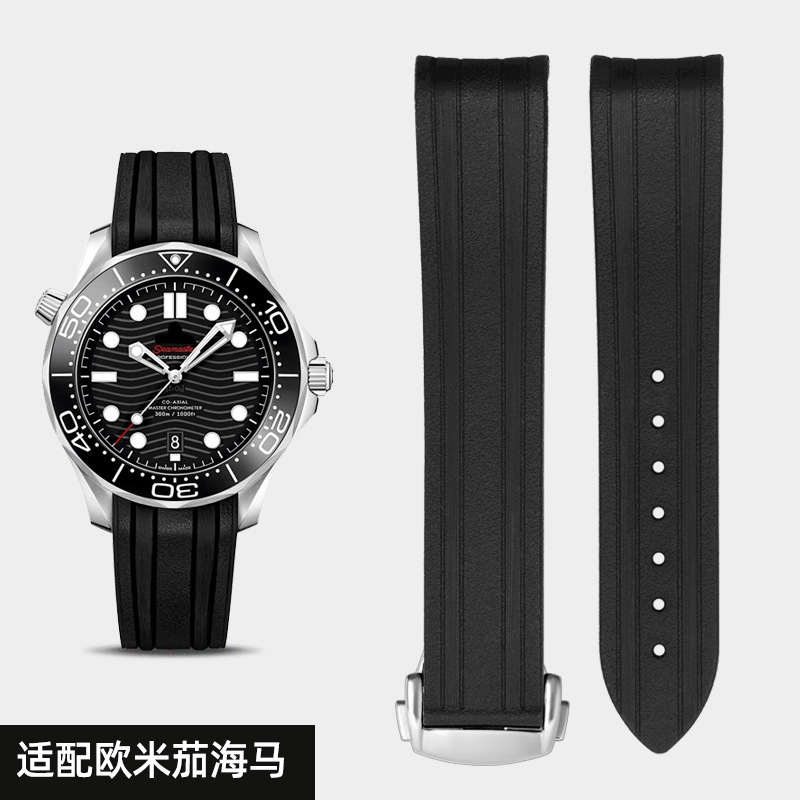 Omega Omega Rubber Strap New Seamaster 300 Speedmaster 007 Observatory Foldableing Buckle Silicone Watch Strap 20mm