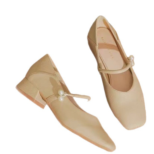 2026 primavera nueva cabeza cuadrada de tacones gruesos zapatos de cuero suave de mujer zapatos franceses superficiales vestido de moda universal