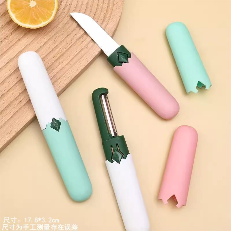 Cuchillo para frutas portátil, cuchillo pelador doméstico, pelador, herramienta multifuncional dos en uno