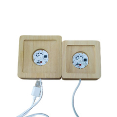 正方形內雕水晶卡槽實木LED燈發光底座DIY銀河系水晶體小夜燈燈座