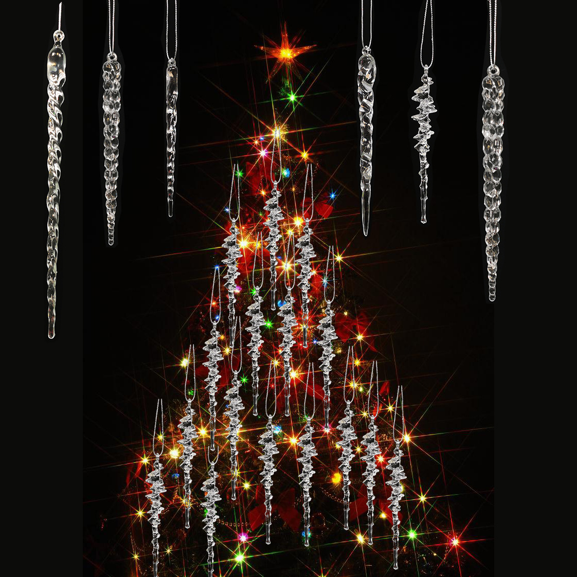 厂家供应亚克力冰条冰柱透明圣诞挂饰仿真冰锥圣诞树挂件假冰条