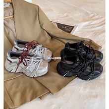 葡萄妈同款 长高5cm~秋冬复古鸳鸯带厚底休闲老爹鞋女真皮运动鞋