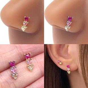 Gaibei European and American cross-border heart-shaped nose nail ear bone nail three-piece heart stud earrings stainless steel nose ring body piercing jewelry