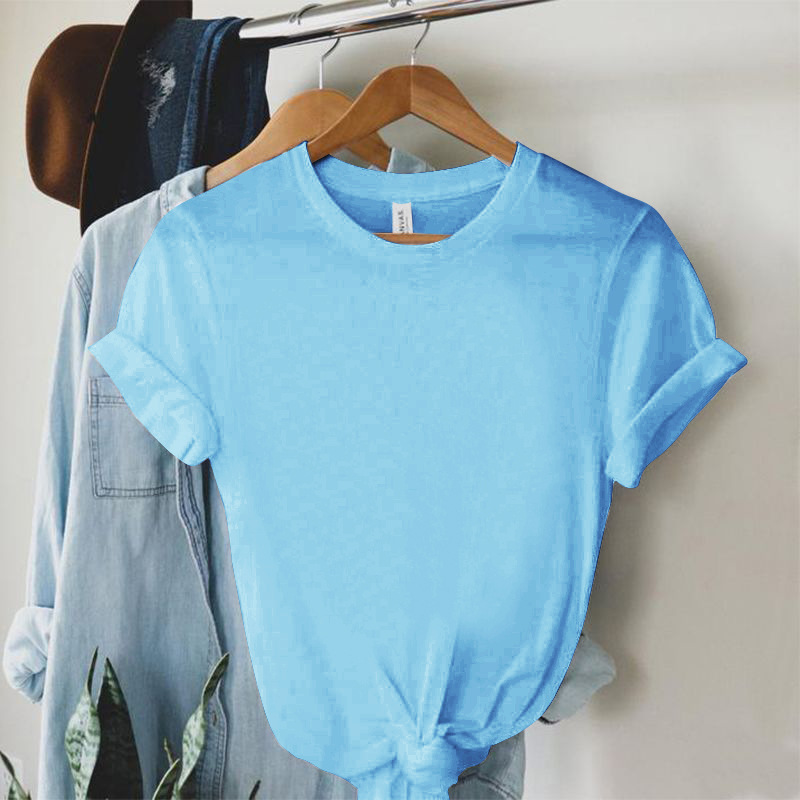 154g Weight Short Sleeve Sleeve Length Regular Sleeve Sleeve Type Polyester Fabric Type Regular Top Length T-shirt Tops Type Holiday, Daily Occasion Round Neck Neckline Regular Fit Fit Type Solid Color Pattern Summer Season Women's Gender Printing Design Simple Style Style Wholesale Women's Simple Style Solid Color Short Sleeve Printing T-Shirts 16