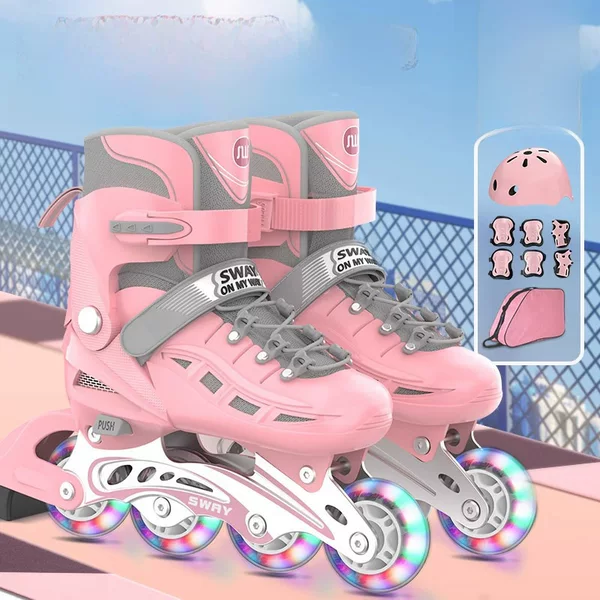 Factory supply Sway PU single flash children's adjustable men's and women's roller skates roller skates in-line dry skates detachable